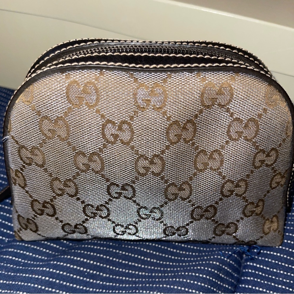 Gucci Metallic Gold and Silver Cosmetic Case